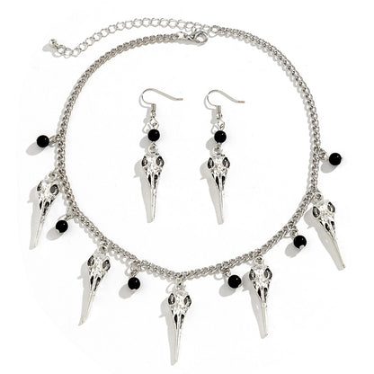 Halloween 2 Pcs Bird Skull Necklace & Earrings Set