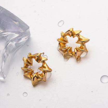 Gold Stainless Steel Irregular Grain Stud Earrings