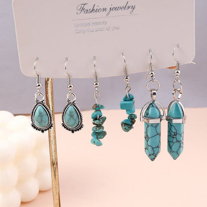 Turquoise Earrings Multi-layered Necklace Set