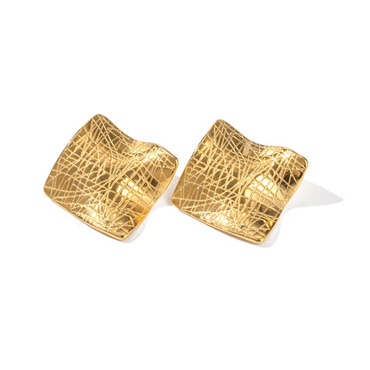 Stud Earrings with Geometric Square Creases