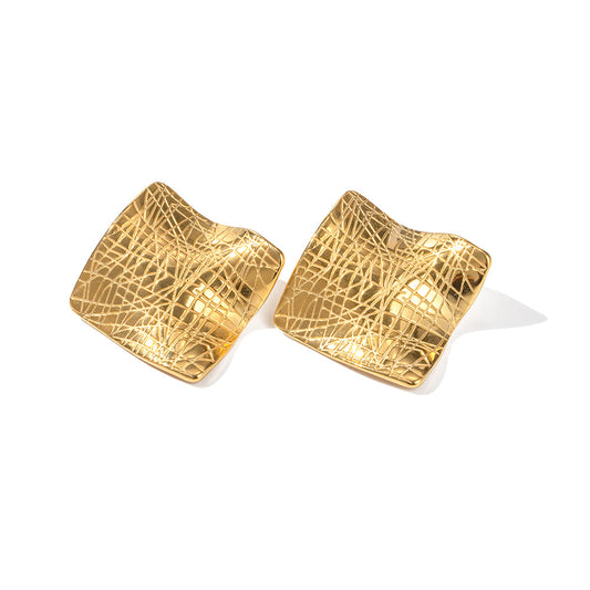 Stud Earrings with Geometric Square Creases