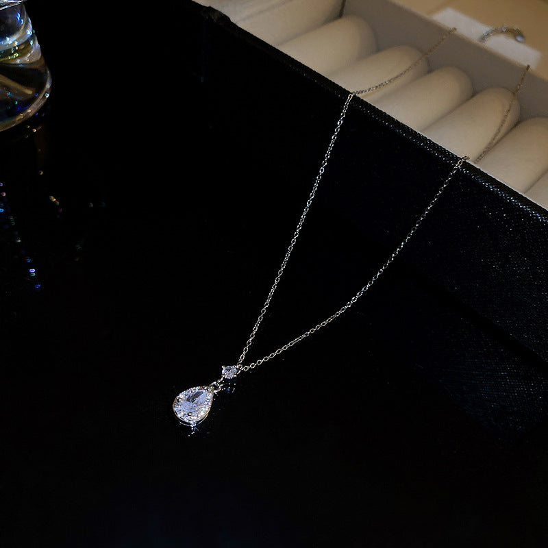 Titanium Steel Zircon Water Drop Necklace
