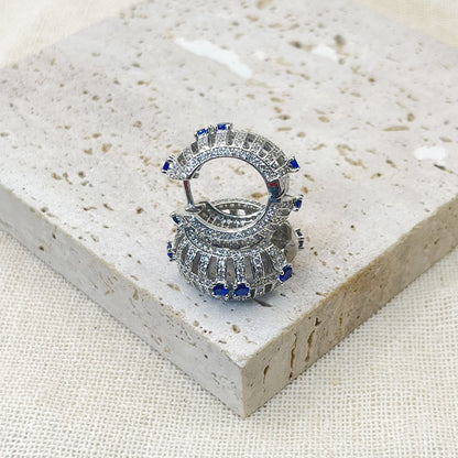 Chunky Hollow Inaild Blue Zircon Earrings