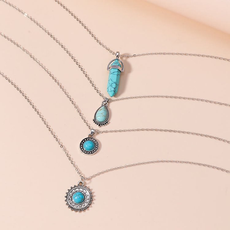 Turquoise Earrings Multi-layered Necklace Set