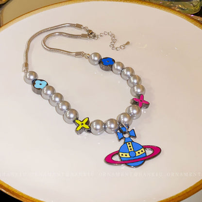 Titanium Steel Pearl Flower Star Cartoon Necklace