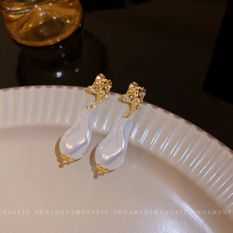 Silver Needle Irregular Pearl Earrings