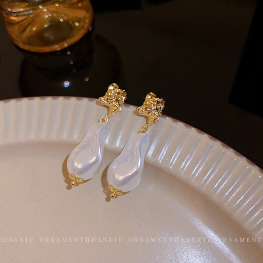 Silver Needle Irregular Pearl Earrings