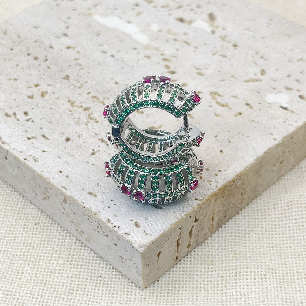 Chunky Hollow Inaild Green Zircon Earrings