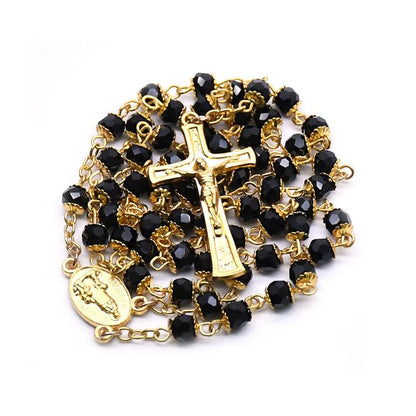 Obsidian Rosary Pendant Necklace