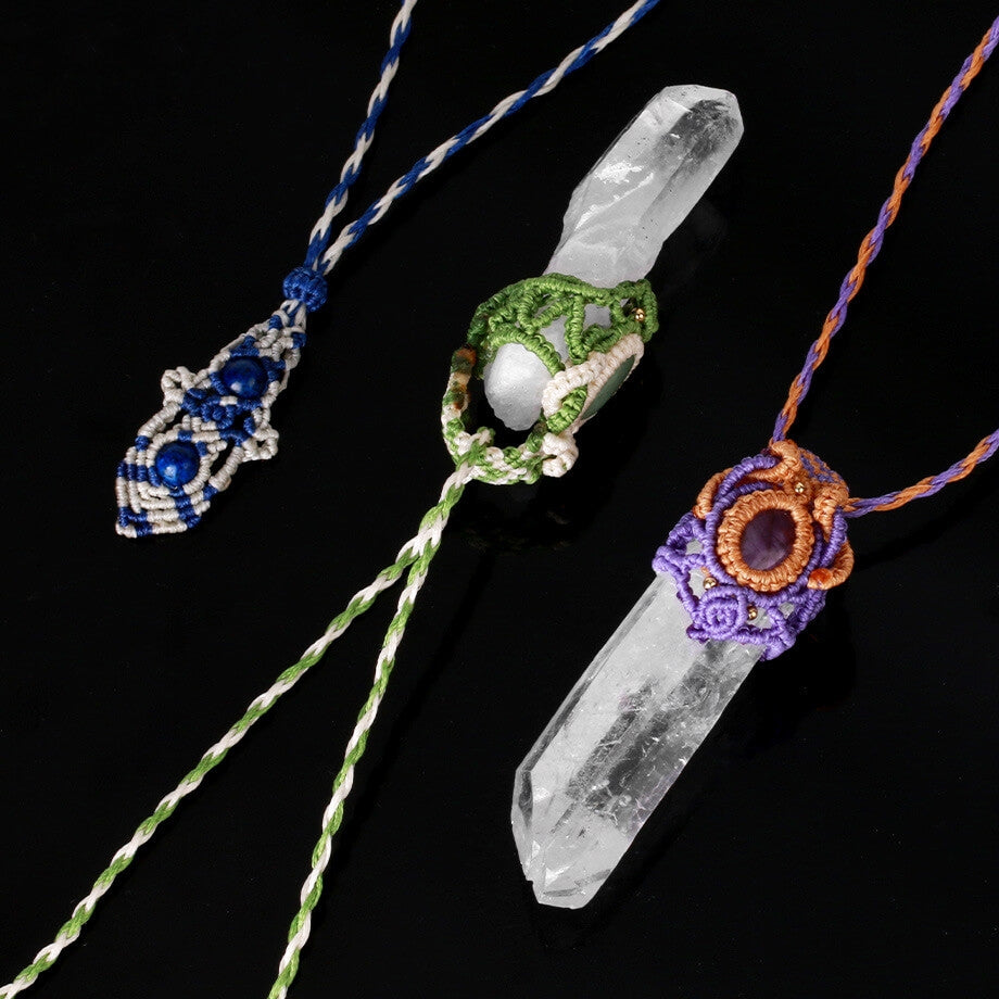 White Crystal Hanging Braided Rope Pendant