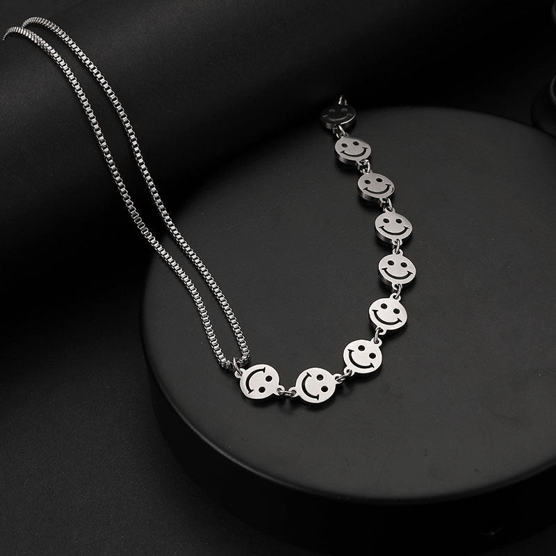 Hip Hop Titanium Steel Smiley Face Necklace