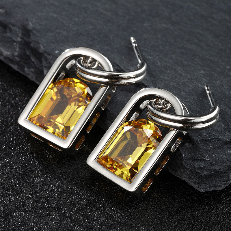 Square Artificial Gemstone Retro Luxury Fashion Earrings