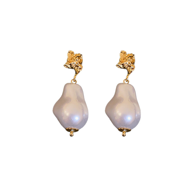 Silver Needle Irregular Pearl Earrings