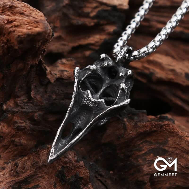Men's Viking Raven Crow Skull Stainless Steel Necklace