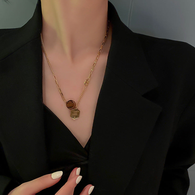 Fashion Personality Polygon Square Brand Smiley Face Titanium Steel Necklace