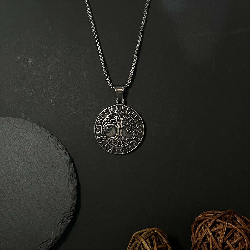 Retro Viking Rune Tree Of Life Pendant Necklace