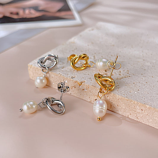 Fresh Water Pearl Titanium Steel Drop Earrings