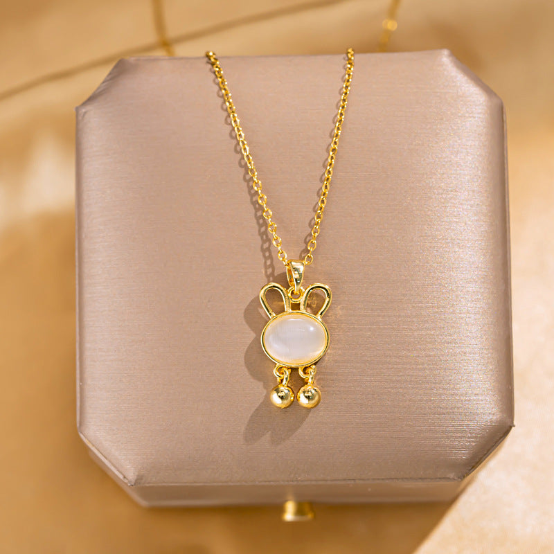 Vintage Light Luxury Opal Rabbit Titanium Steel Necklace