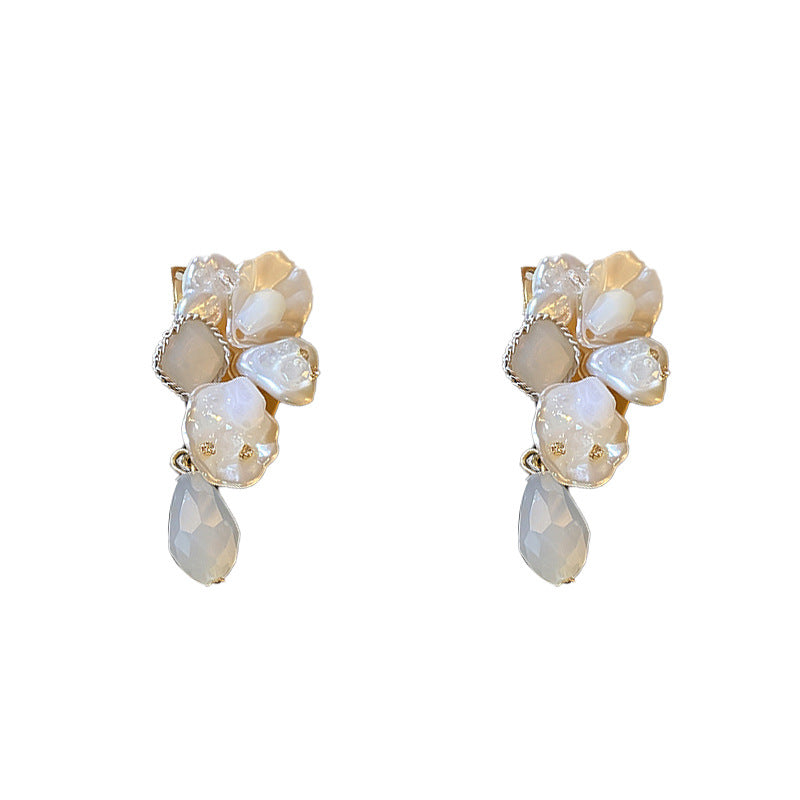 Petal Earrings Crystal Pearl Zircon Earrings