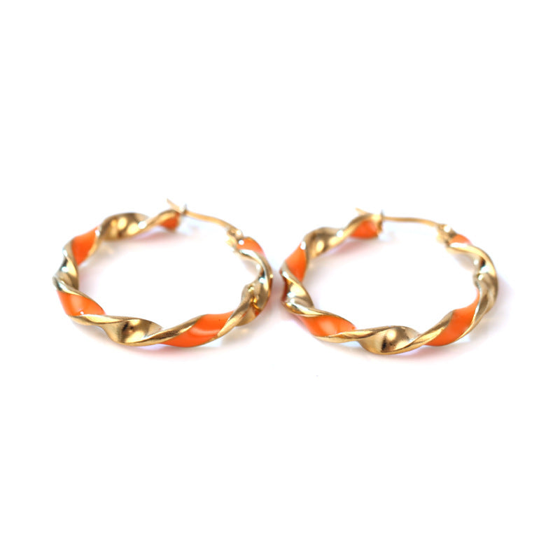 Sensei Sweet Round Ring Drop Orange Glue Stainless Steel Earrings