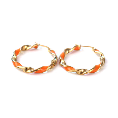 Sensei Sweet Round Ring Drop Orange Glue Stainless Steel Earrings