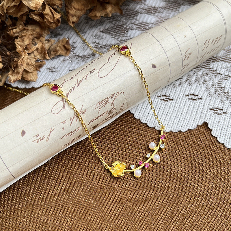 Red Tip Pearl Necklace Vintage Exquisite Daily Commute