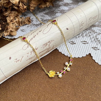 Red Tip Pearl Necklace Vintage Exquisite Daily Commute