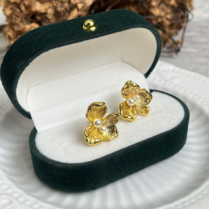 Imitation Pearl Flower French Vintage Earrings
