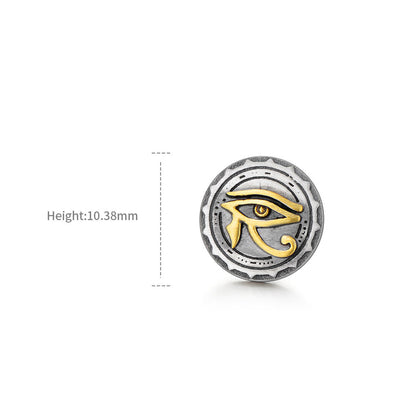Round Golden Eye Of Horus Vintage Sterling Silver Stud Earrings