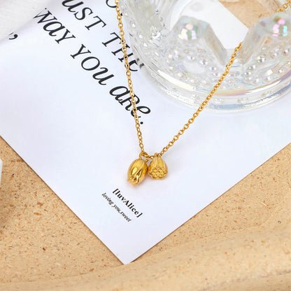Fashion Simple Titanium Steel Lock Lotus Seed Necklace
