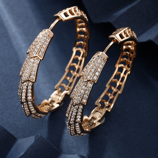 Micro-encrusted Zirconium Snake Exaggerated Earrings