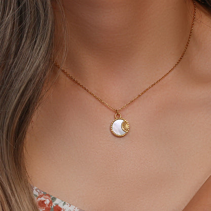 Stainless Steel Shell Moon Sun Necklace