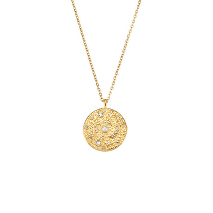 Stainless Steel Zircon Pearl Four-pointed Star Necklace