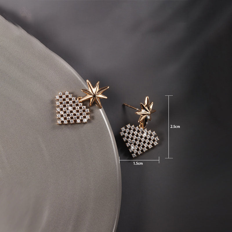 Simple Octagram Heart Paved Zircon Earrings