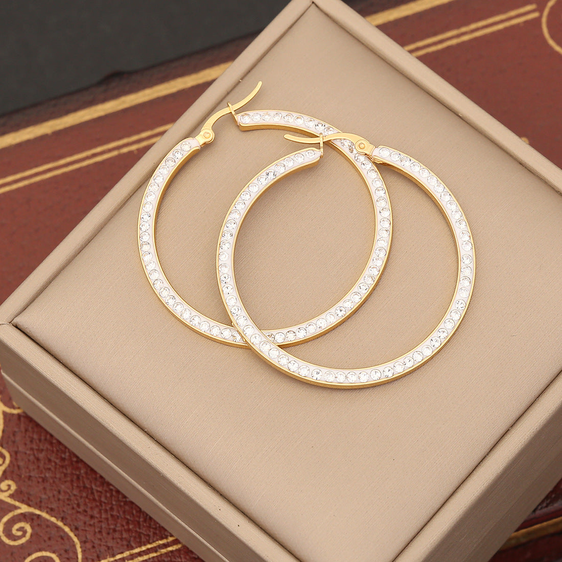 Stainless Steel Zircon Hoop Earrings