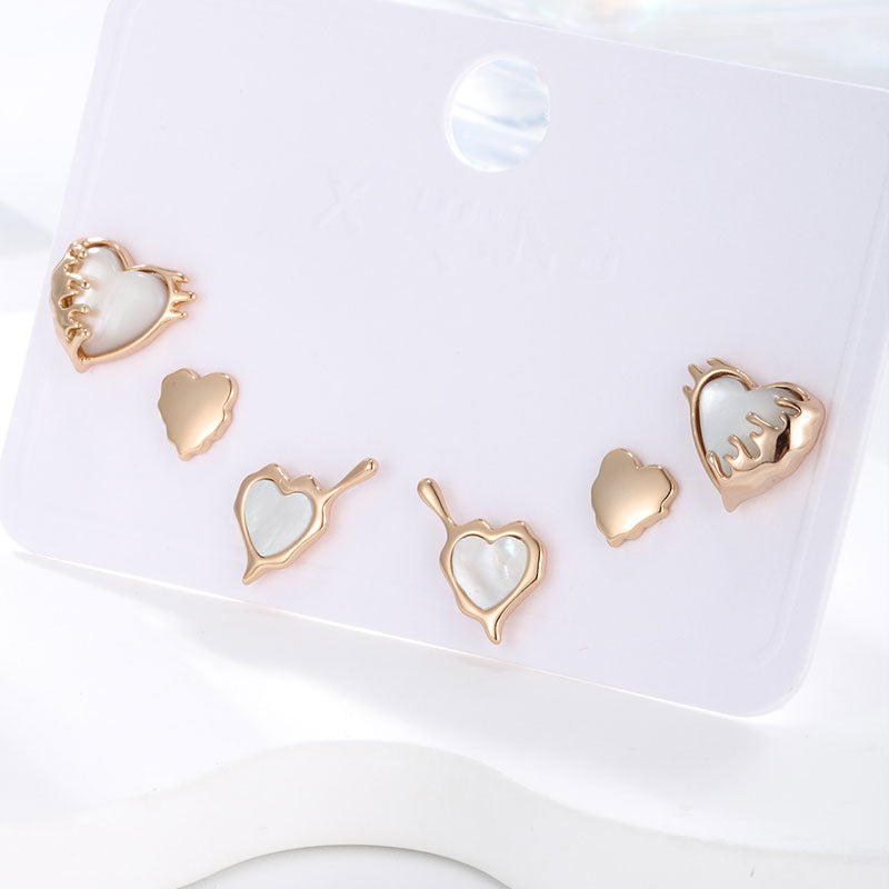 Lava Heart Three Pairs of Earrings Set for Women