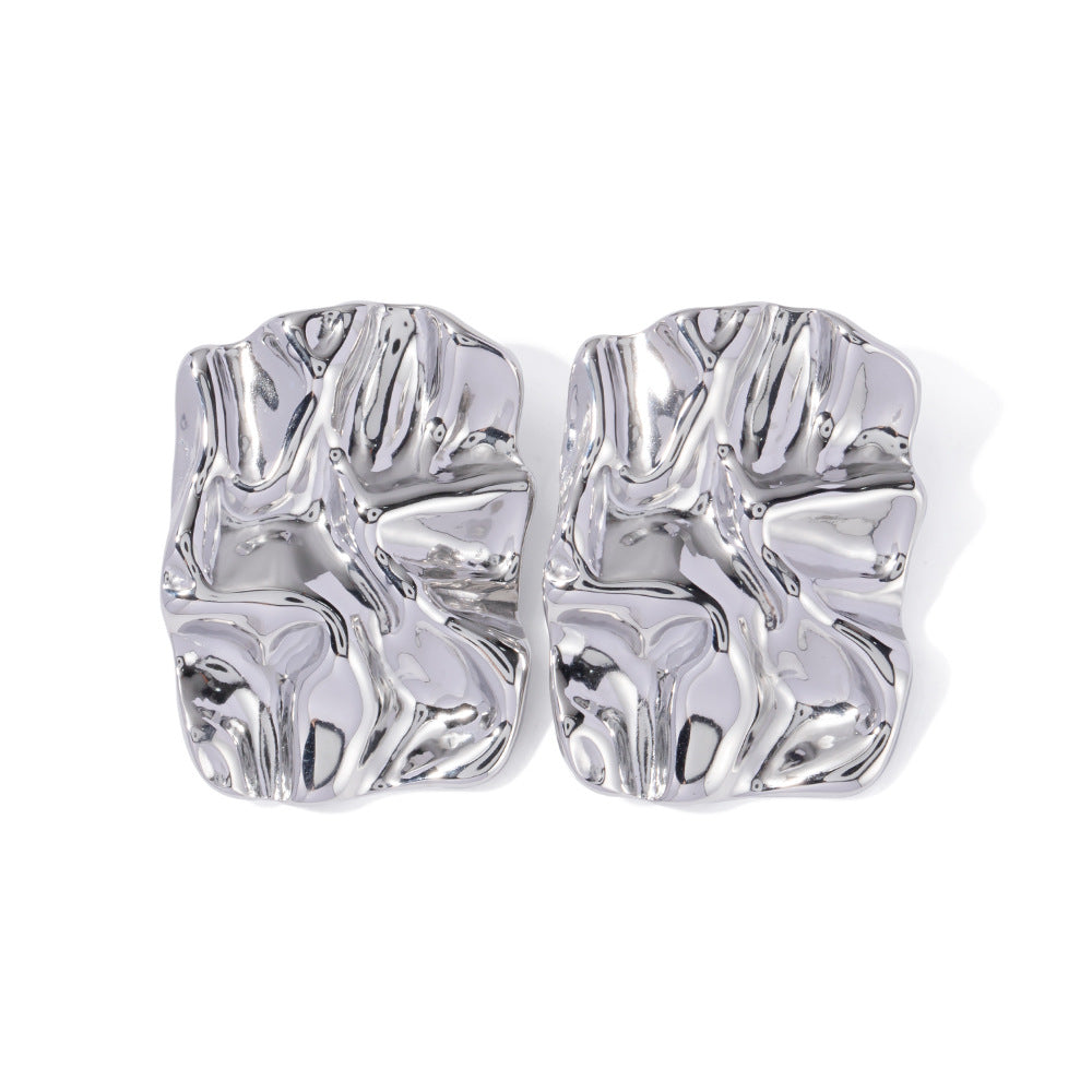 Titanium Steel Stainless Steel Square Pleated Earrings