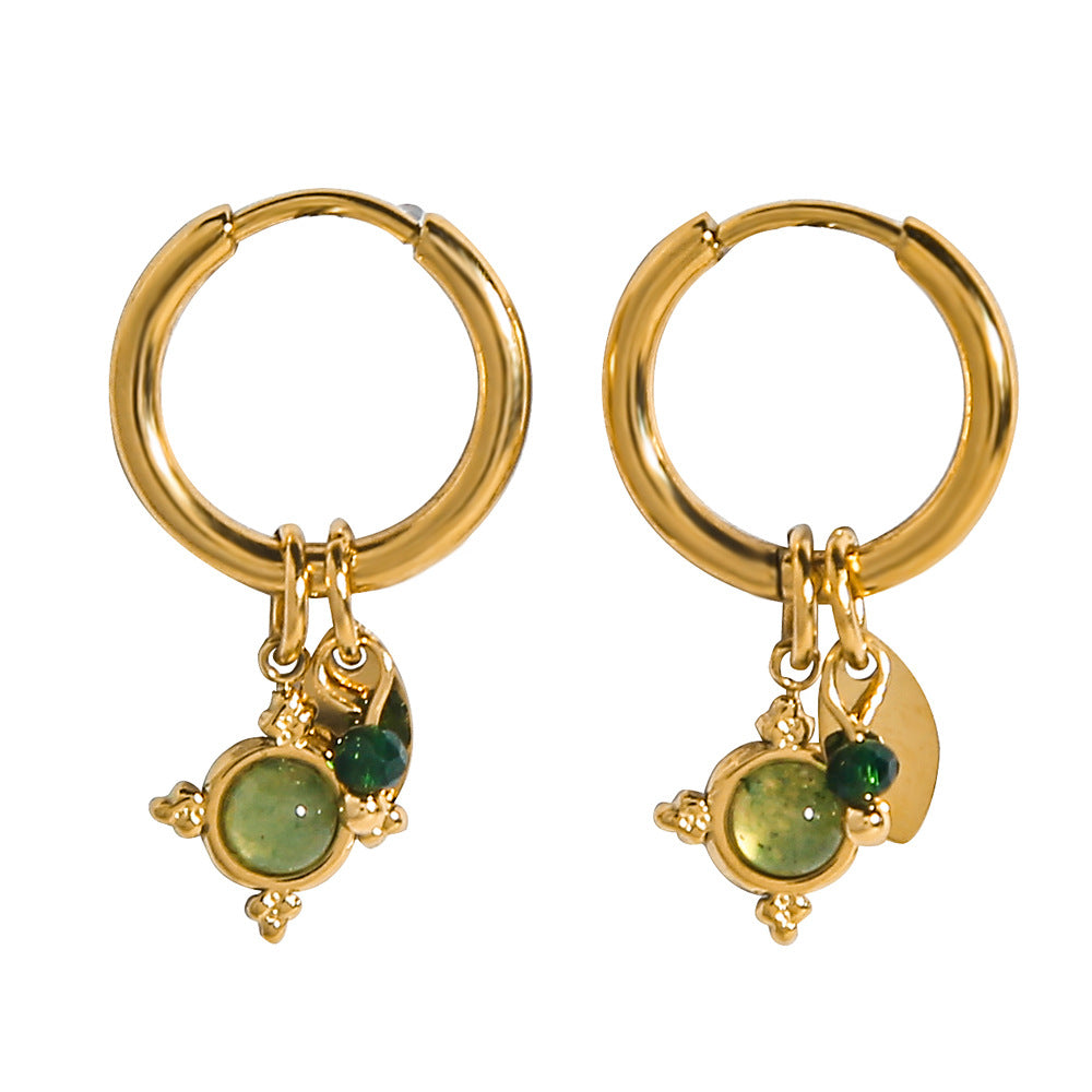 Green Stone Gold-plated Titanium Steel Earrings
