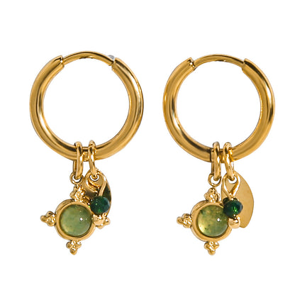 Green Stone Gold-plated Titanium Steel Earrings