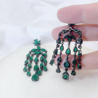 Tassel Drop Water Green Zircon Earrings