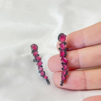 Irregular Oval Shape Pink Zircon Earrings