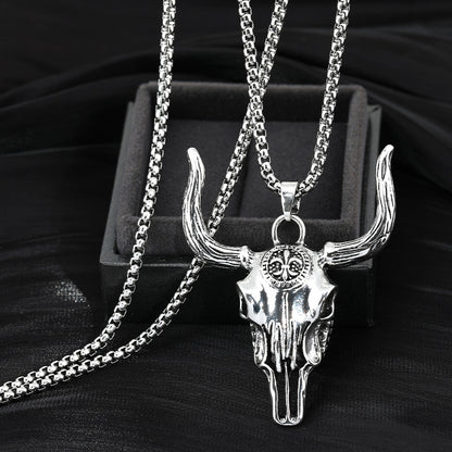 Wild Bull Skull Cool Man Titanium Steel Necklace