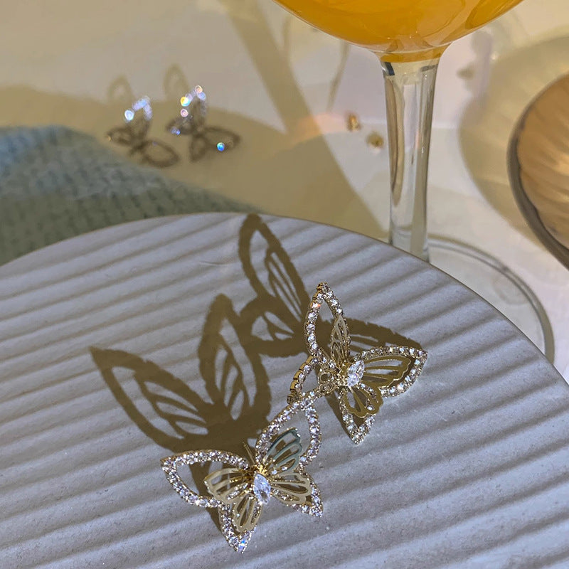 Sparkle Hollow Zircon Butterfly Earrings
