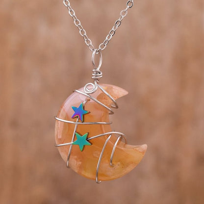 Quartz Crystal Moon Wire Wrapped Star Necklace