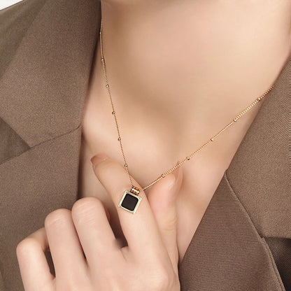 Square Black Fritillary Light Luxury French Clavicle Titanium Steel Necklace