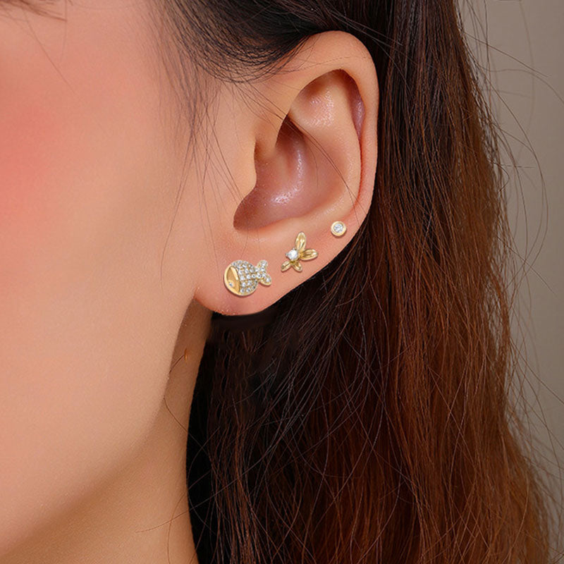 Three Pairs of Retro Style Small Fresh Earrings