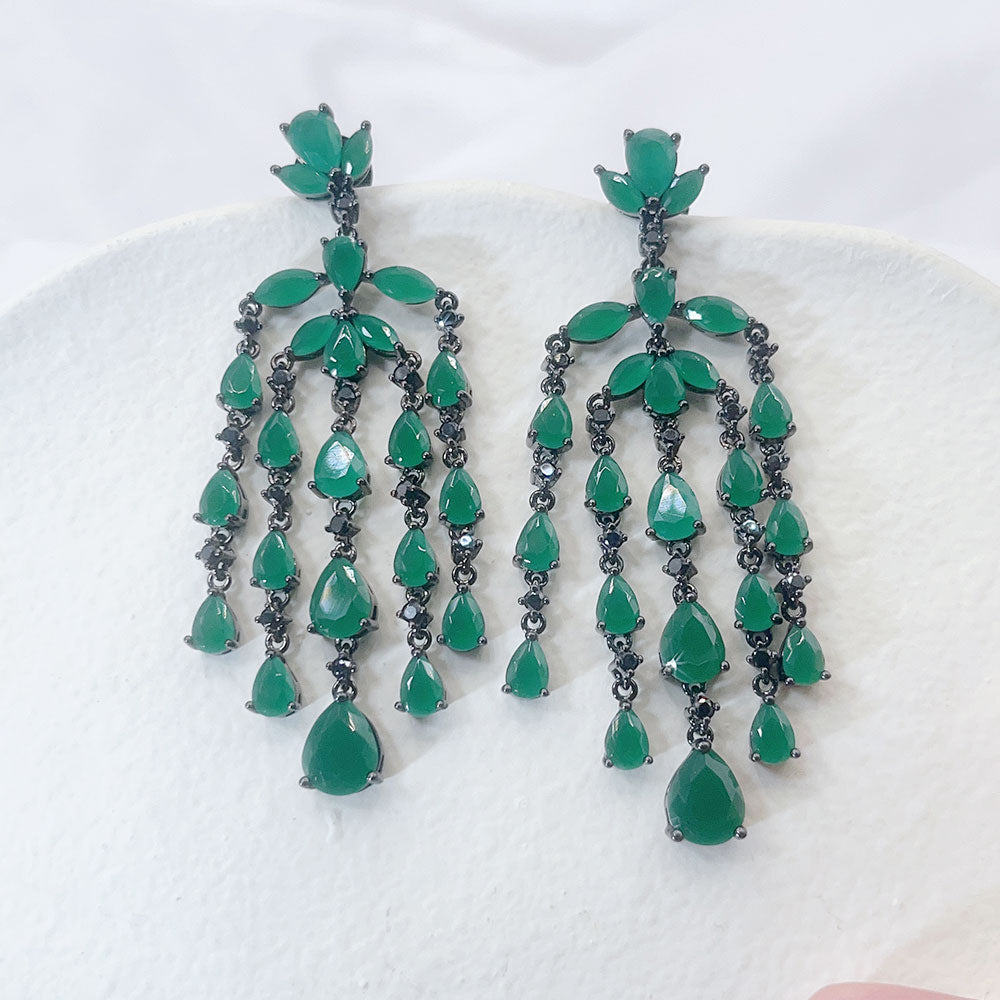 Tassel Drop Water Green Zircon Earrings
