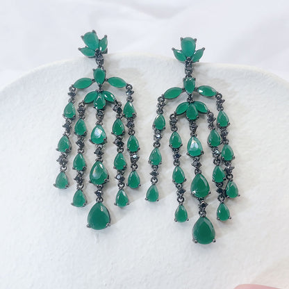 Tassel Drop Water Green Zircon Earrings