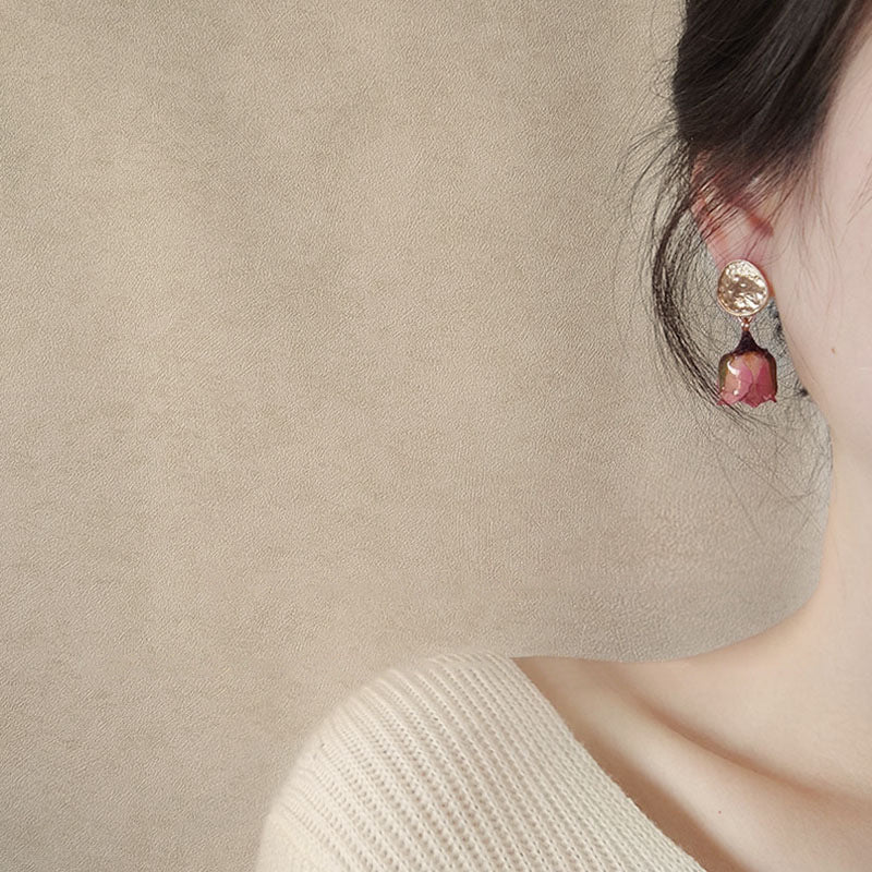 Silver Needle Immortal Dried Flower Earrings