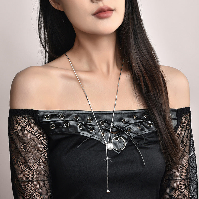 Titanium Steel Pearl Elegant Fashion Long Necklace
